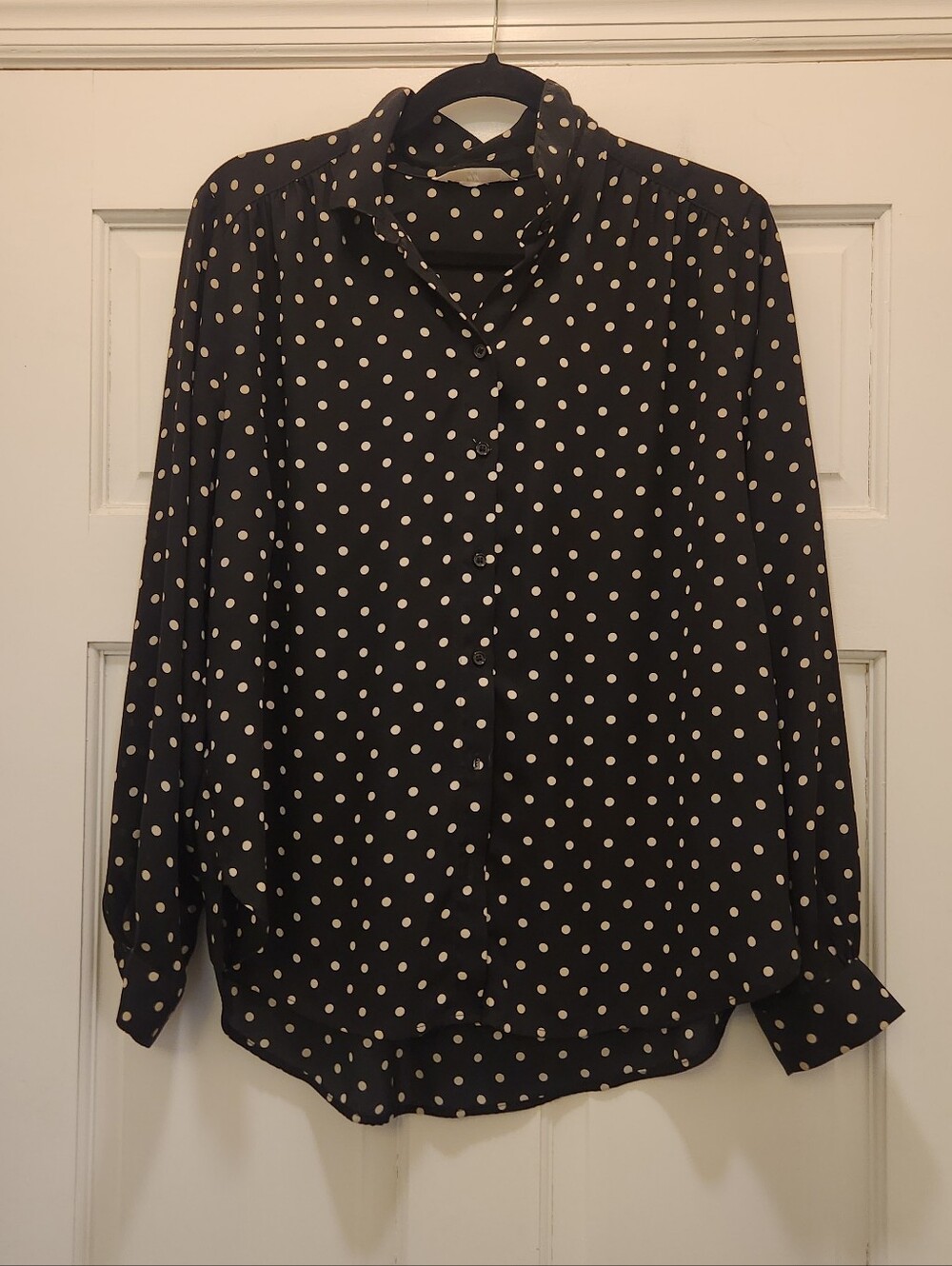 H&M Hedi Polka Dot Rocker Button Up Oversized Blouse Black L